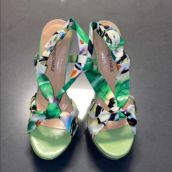 New Charming Charlie Green Heeled Platform Sandals - Picture 3 of 12